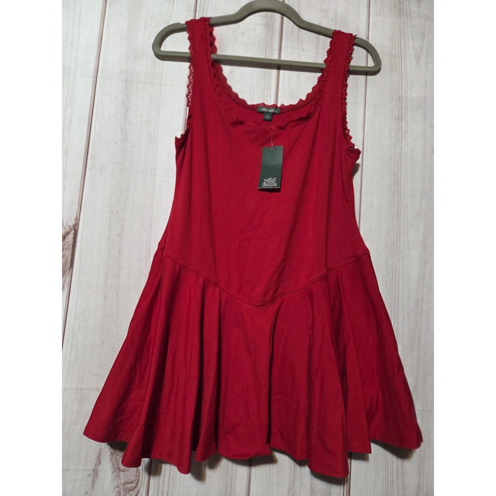 Wild Fable Womens Red Lace Trim Knit Skort Romper Dress Size M New